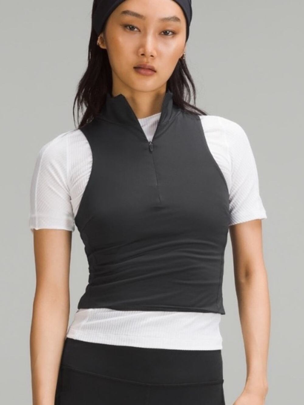 Lululemon size medium tight fit lined Black Athletic half Zip Top athletic tenni